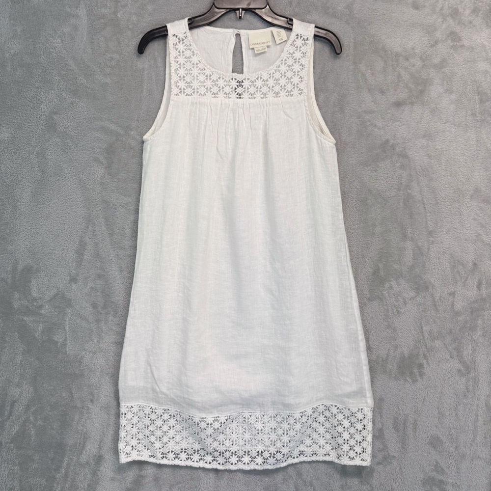 Cynthia Rowley Linen Sleeveless  Dress Beachy Coastal Crochet Lace Size S